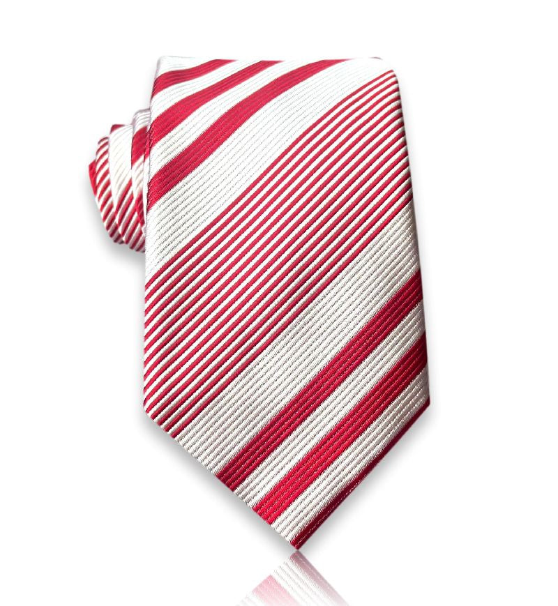 Ivory silk tie with crimson stripes