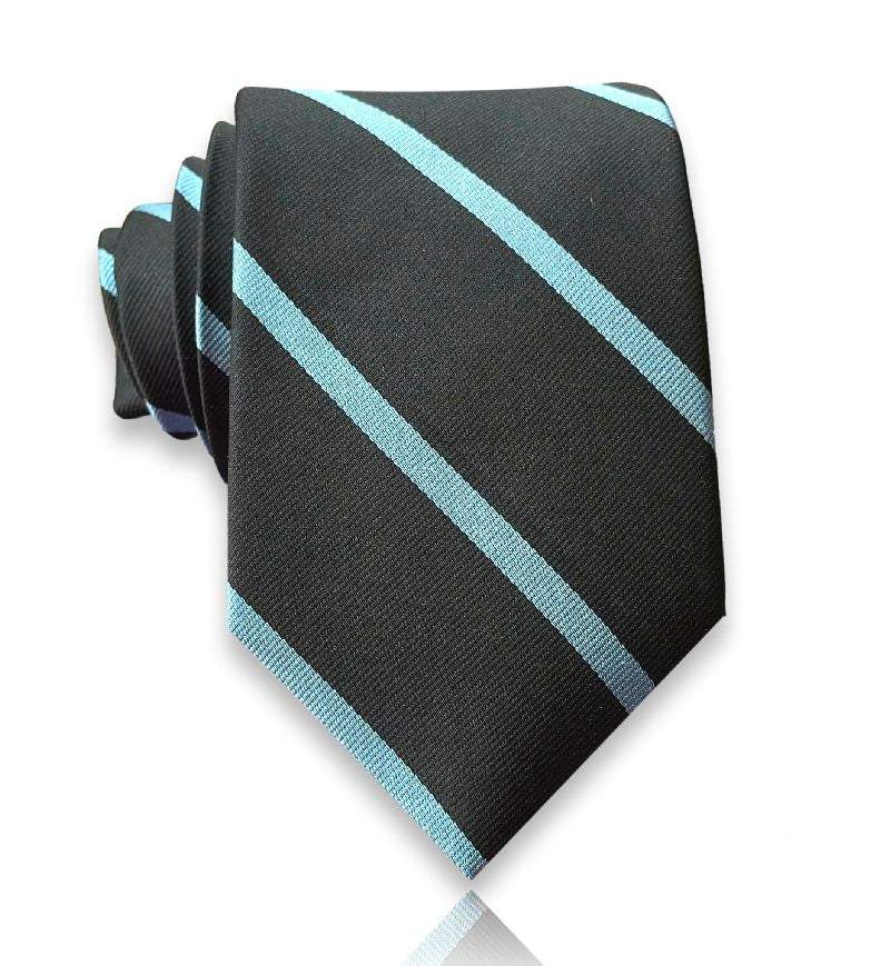 Graphite black silk tie with pale blue stripes