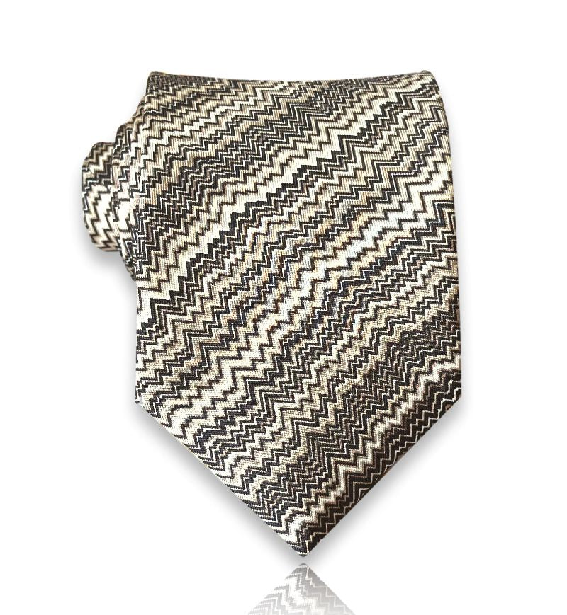 Sand and espresso woven chevron silk tie