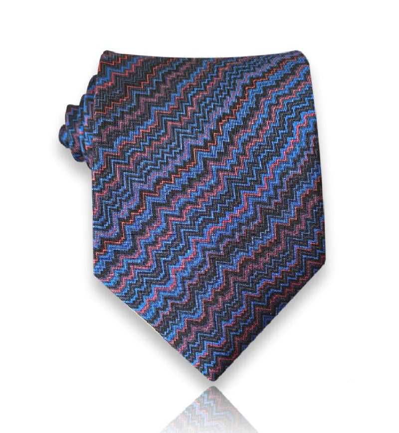 Blue and violet woven chevron silk tie
