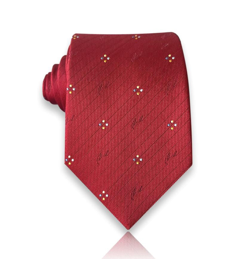Crimson silk tie with small ivory floral neats