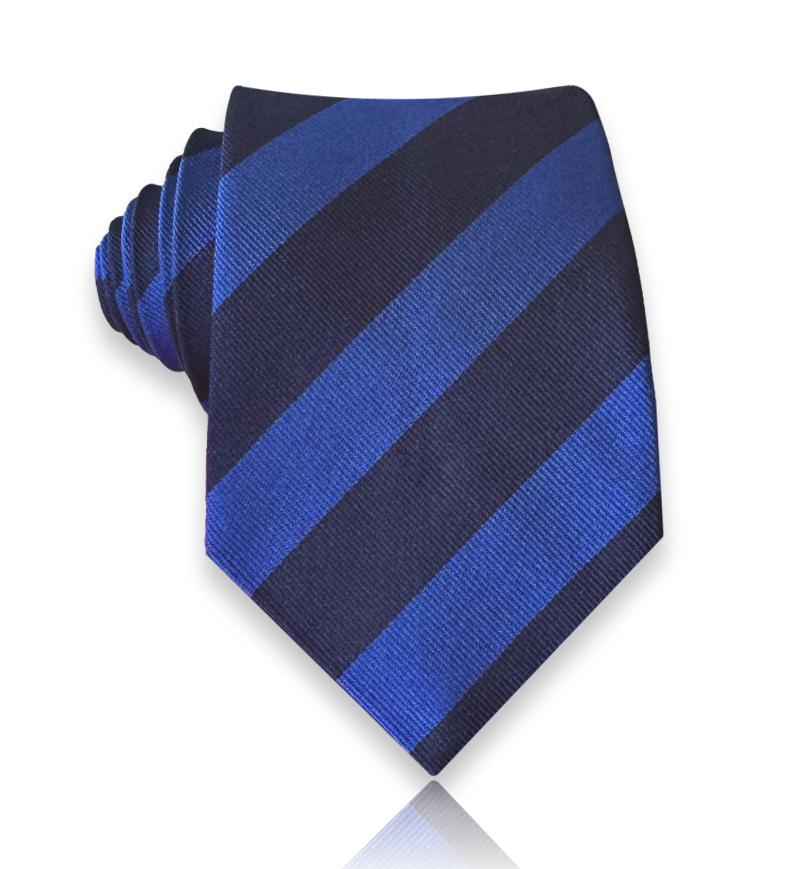 Navy and royal blue block stripe silk tie