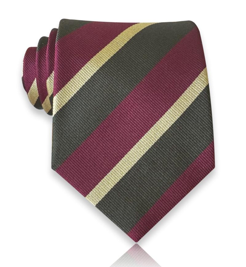 Burgundy and olive block stripe silk tie