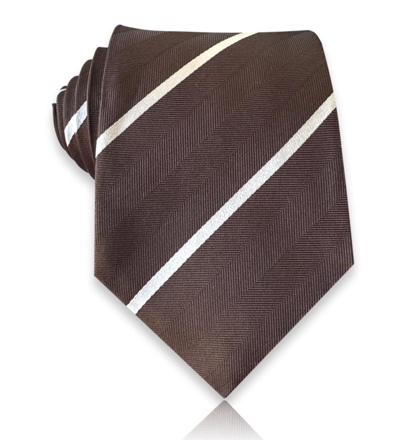Chocolate brown silk tie with ivory diagonal stripe