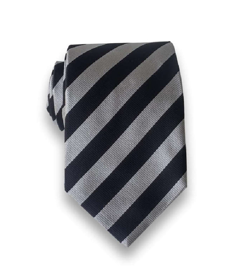 Navy and silver block stripe silk tie