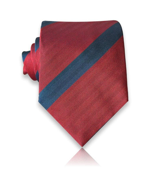 Tarlati - Red and Navy Herringbone Striped Silk Tie – Bold Elegance, Handmade in Europe