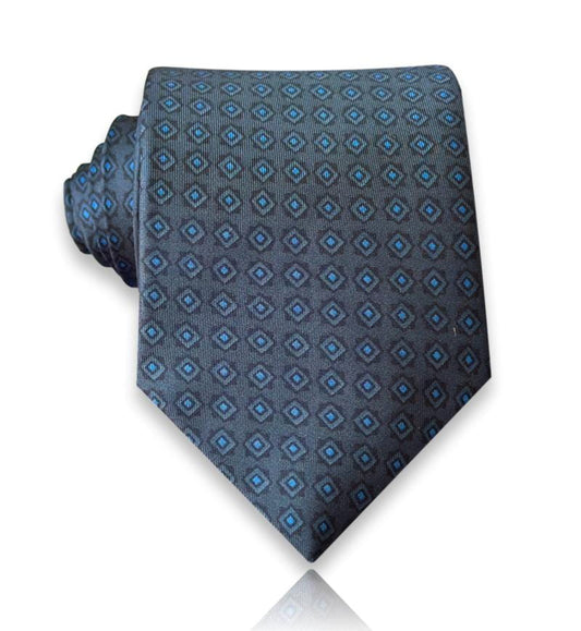 De Saint-Nectaire - Blue Diamond Pattern Silk Tie – Quiet Sophistication, Timeless Texture