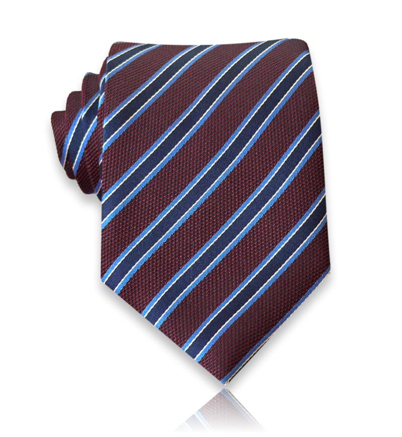 Châtres - Burgundy Navy Stripe Silk Tie European Craftsmanship