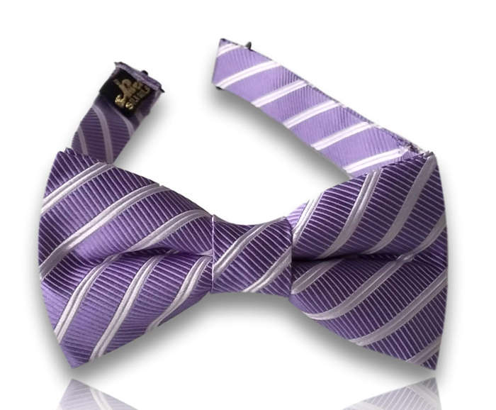 Tramontana lilac and violet silk bow tie with white stripes