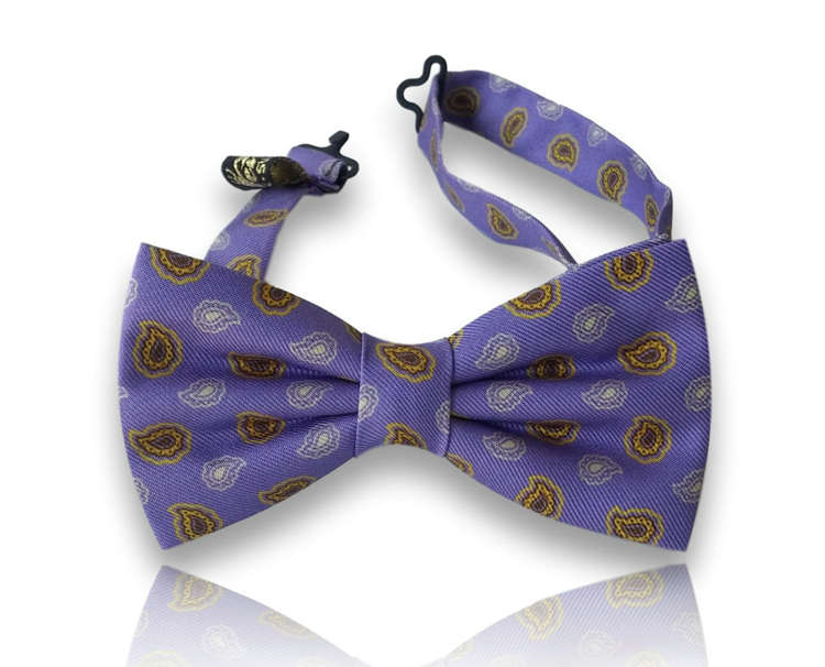 Vilanova lilac silk bow tie with small gold paisley