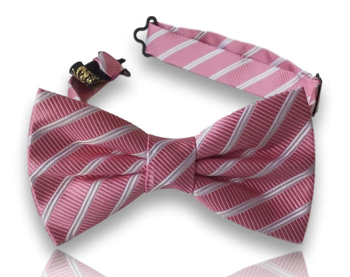 Fivaller rose pink silk bow tie with fine white stripes