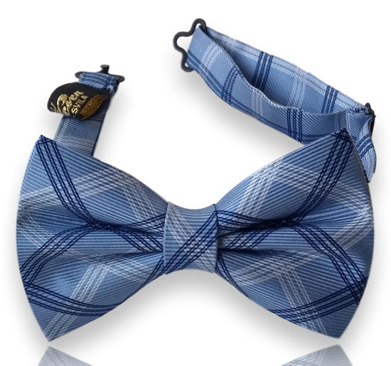 Copons slate and sky blue soft plaid silk bow tie