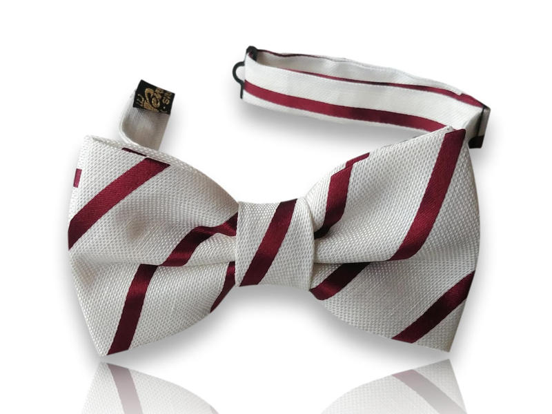 Urgell ivory silk bow tie with burgundy stripes