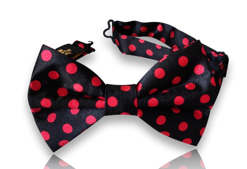 Perellós black silk bow tie with large scarlet polka dots