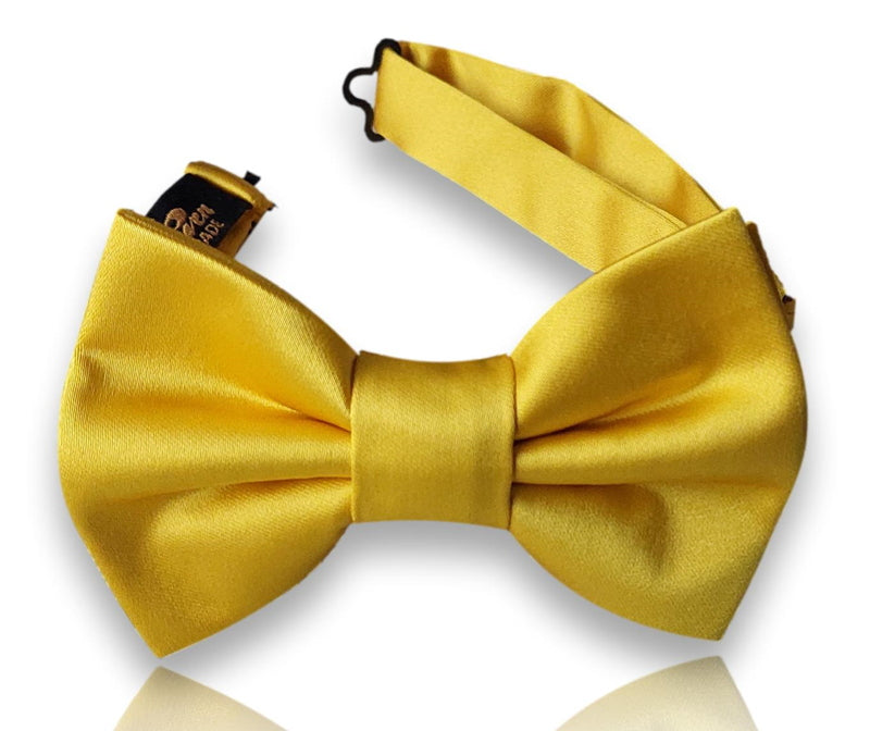 Ribelles solid golden yellow satin silk bow tie