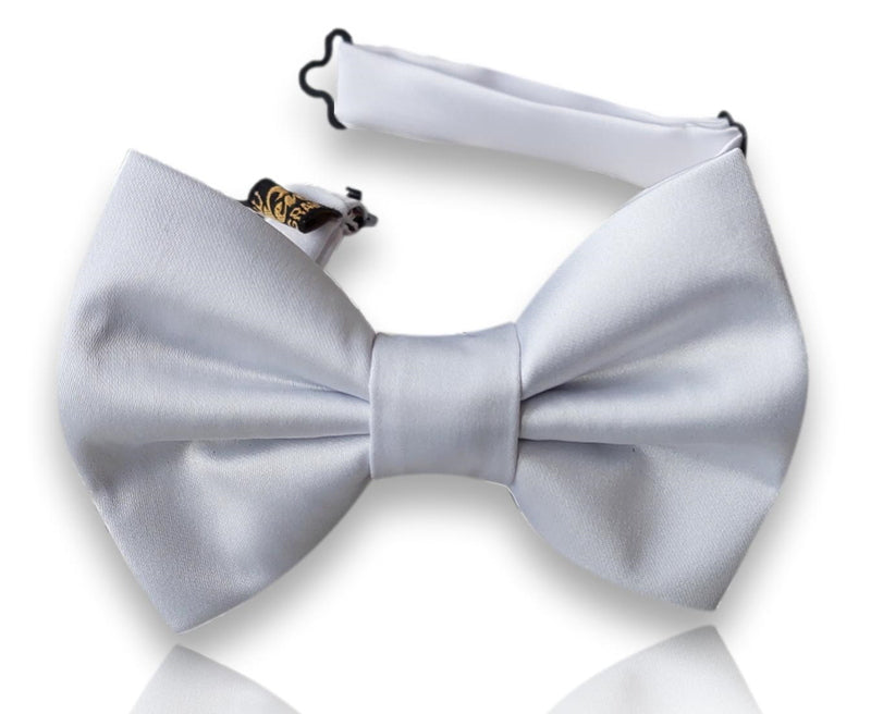 Fluvià platinum silver satin silk bow tie