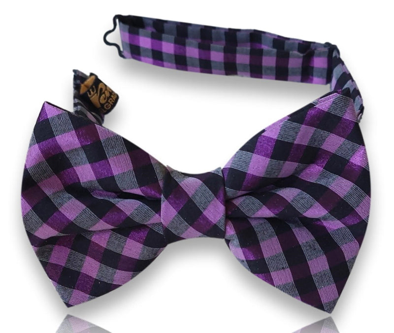 Sentmenat violet and black buffalo check silk bow tie