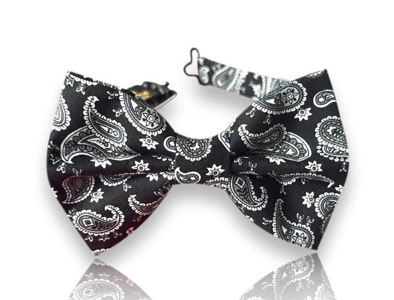 Ottieri black silk bow tie with white paisley
