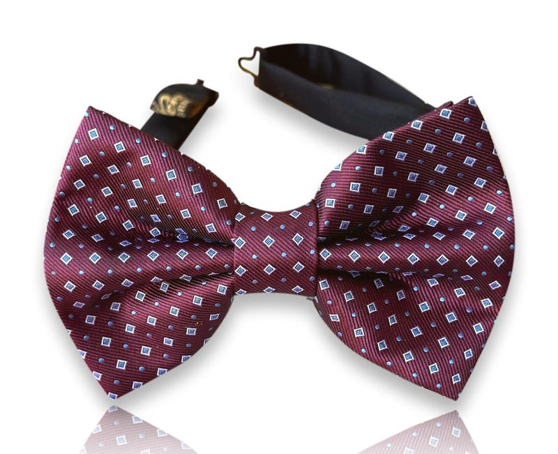Paternò burgundy silk bow tie with white and pale blue micro squares