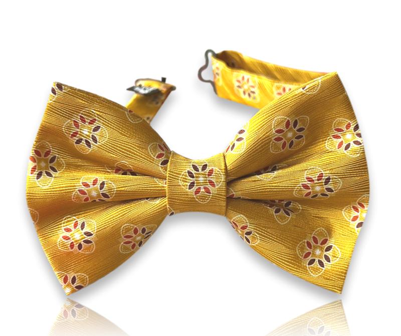 Golden yellow silk bow tie with cream rosettes