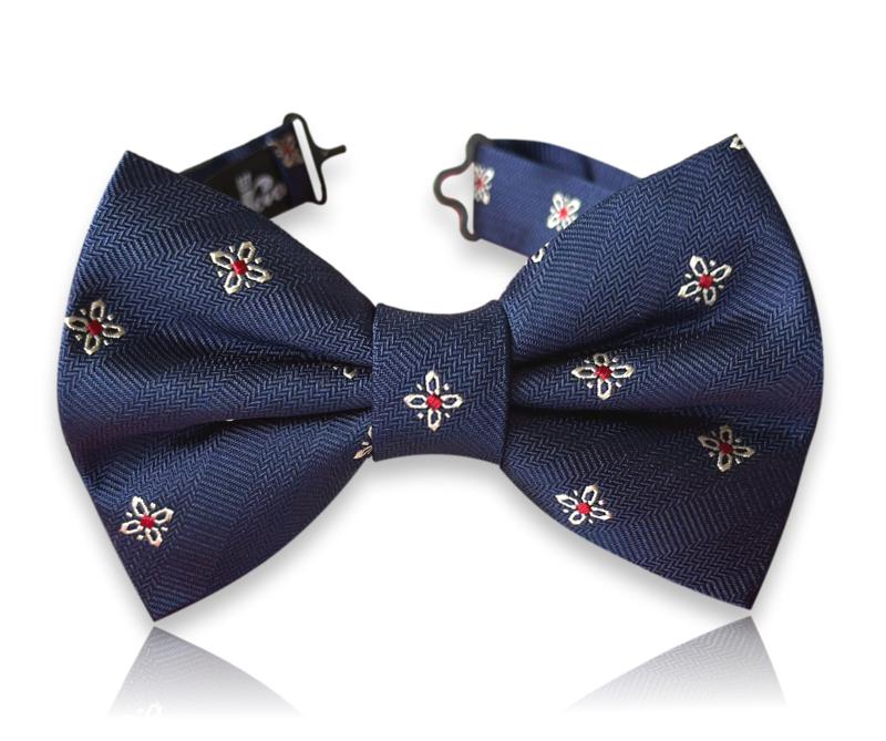 Navy silk bow tie with ivory floral neats
