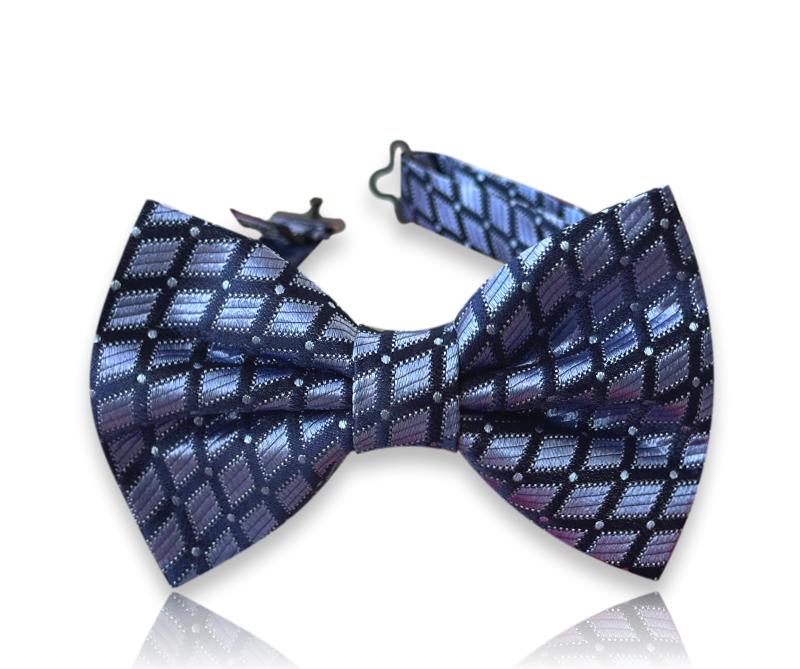 Sapphire blue silk bow tie with raised cube jacquard
