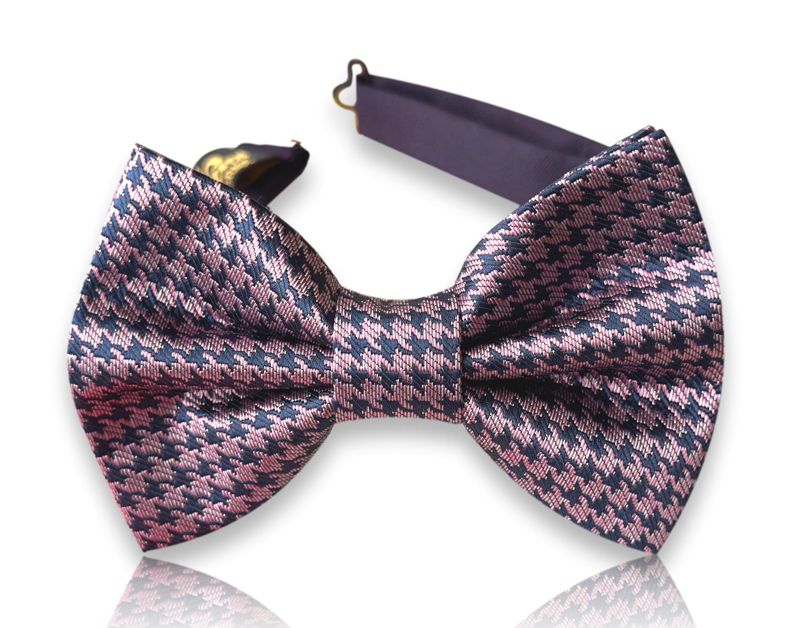Lucchesi pink and grey houndstooth silk bow tie