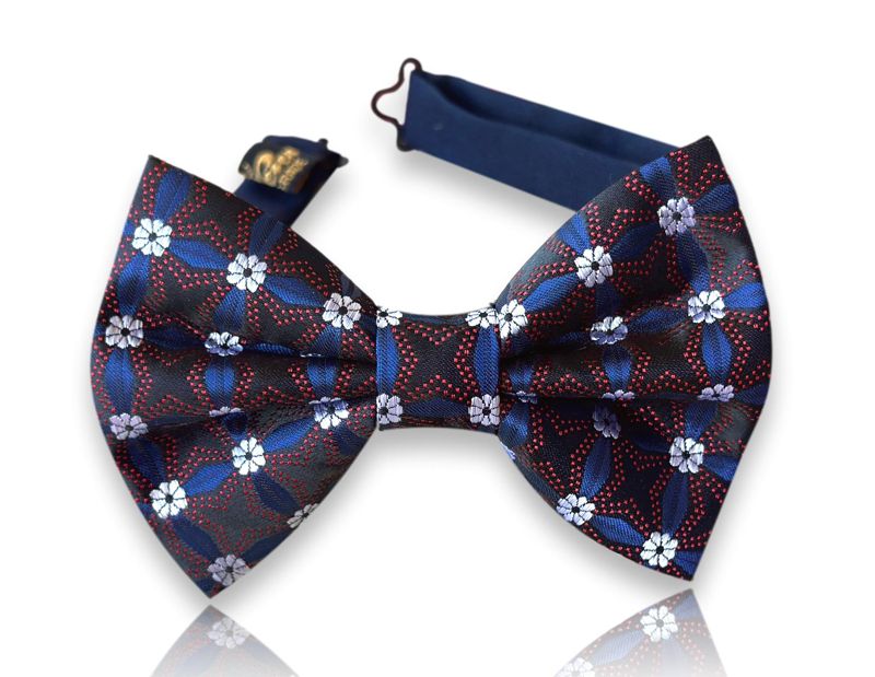 Del Bosco navy silk bow tie with burgundy and cream daisy florals
