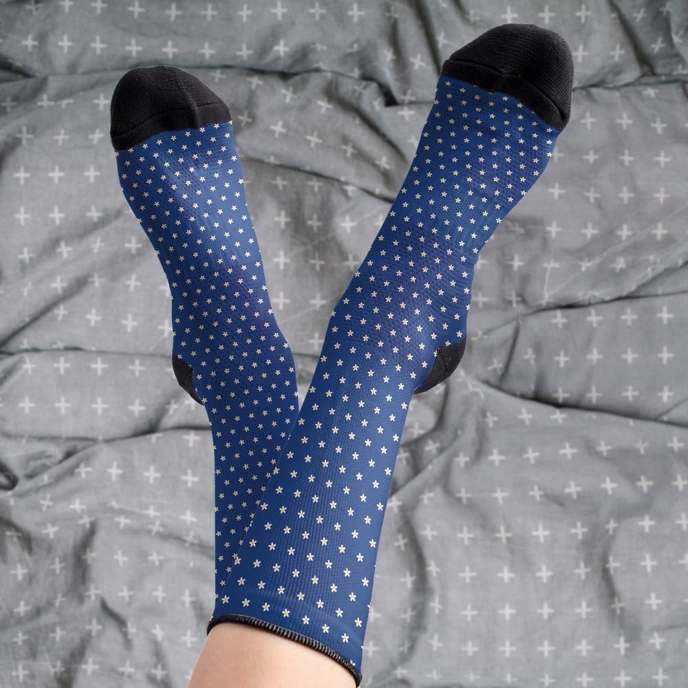 Broglie royal blue floral mosaic socks, crossed