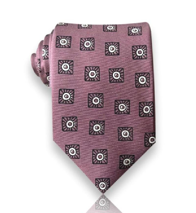 Dusty rose square motif silk tie flat view