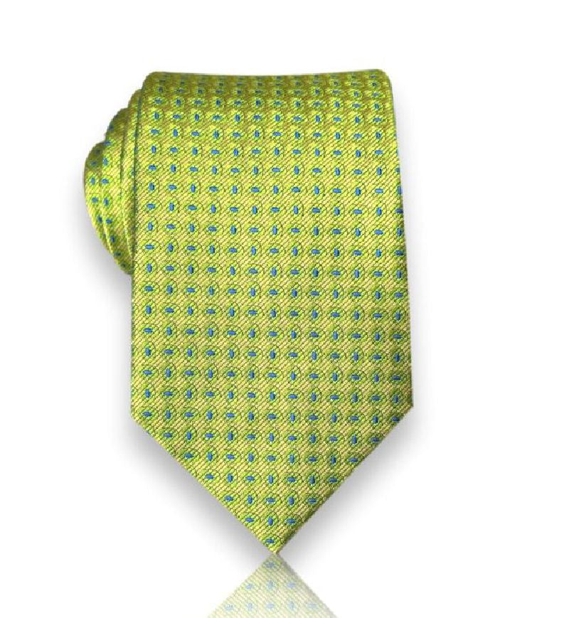 Chartreuse micro neat silk tie flat view