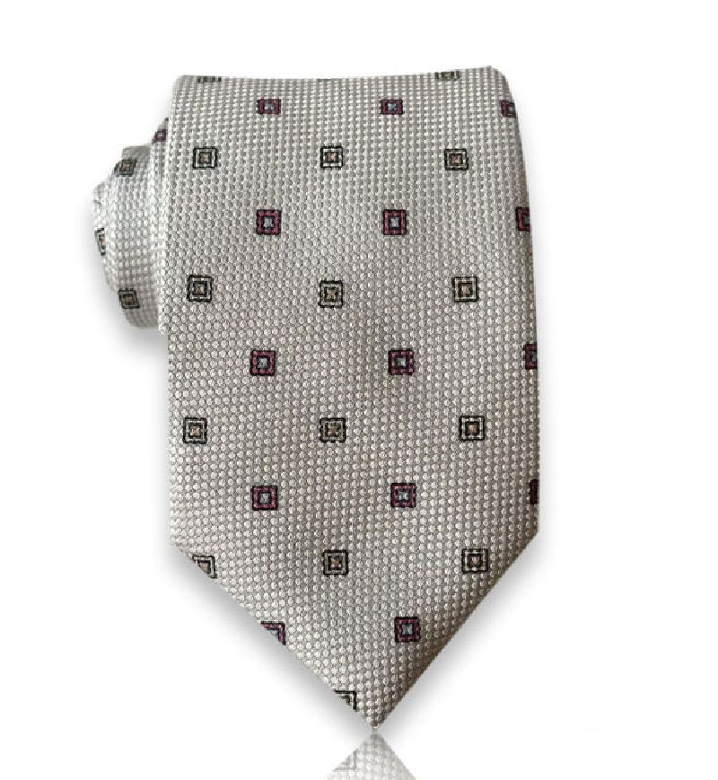 Oatmeal burgundy square silk tie flat view