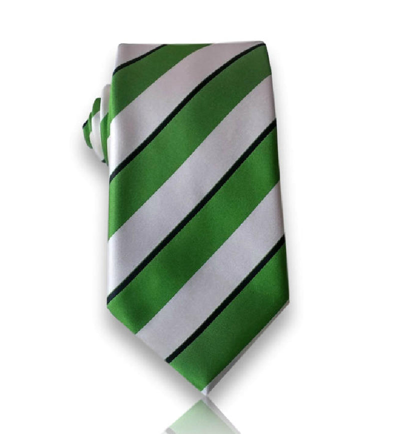 Emerald white block stripe silk tie flat view